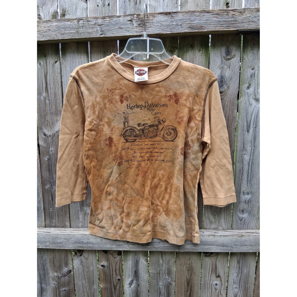 103 Harley Davidson 3/4 Sleeve Yellow T-Shirt Women's Large 2003 Lakeville MN